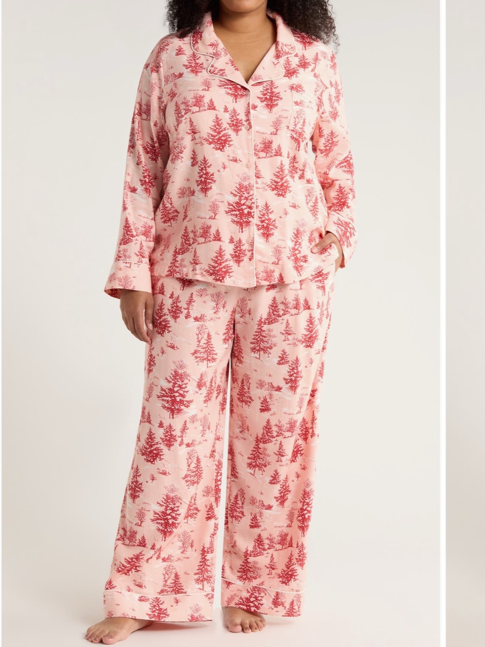 Nordstrom Pink and Red Tree-Print Women's Pajama Set